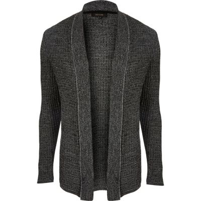 Dark grey textured knitted cardigan